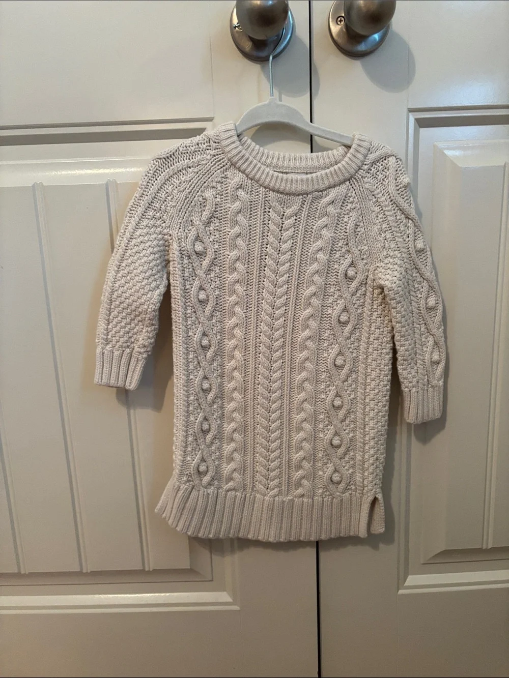 Cream Cable-Knit kids Sweater dress - Classic Crewneck